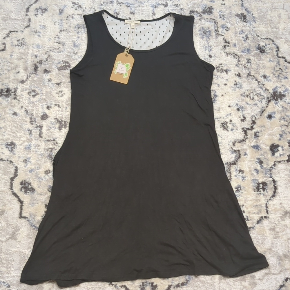 NWT Flint & Moss Black Sleeveless Midi Dress Size M Polka Dot Lining